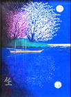 平松礼二 路 春の海 日本画（紙本）